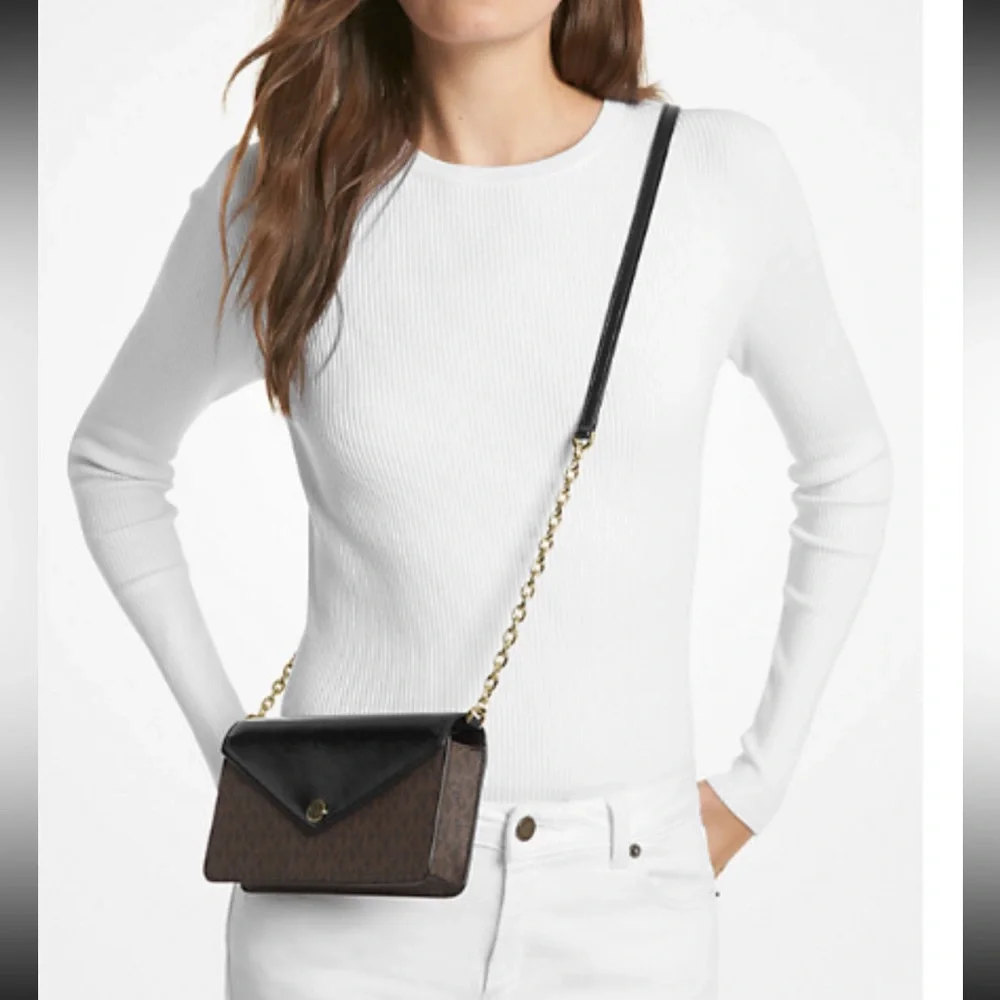 NWT Michael Kors Black Envelope Signature Logo Crossbody Bag